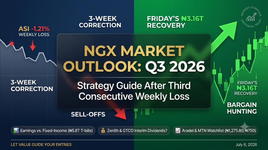 NGX market outlook Q3 2026 chart – 1.21% weekly decline and watchlist July 2026