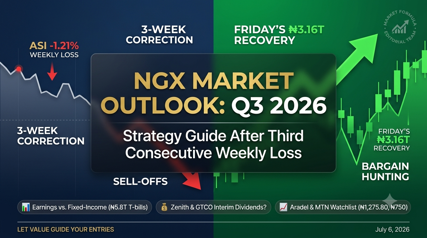 NGX market outlook Q3 2026 chart – 1.21% weekly decline and watchlist July 2026